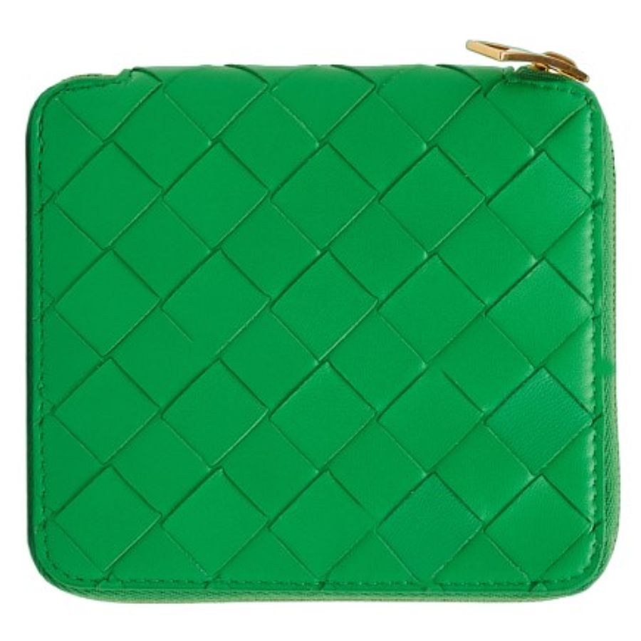 Bottega Veneta Intrecciato Leather Wallet on A Strap Parakeet-Gold