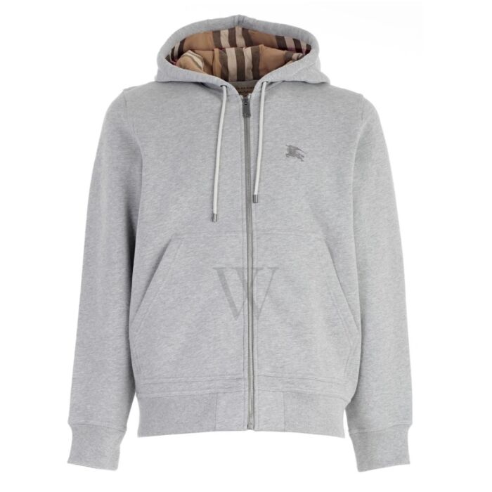 Burberry Check Detail Jersey Hoodie In Pale Grey Melange | World of Watches