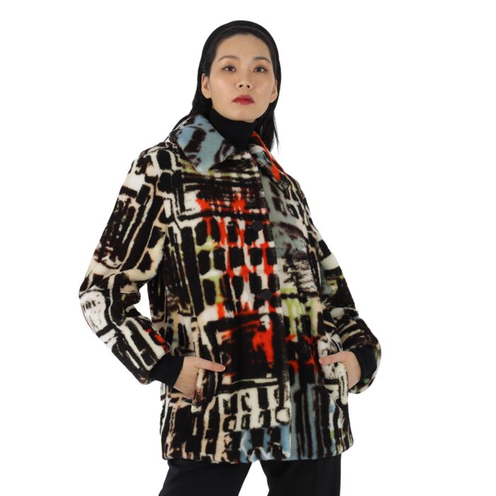 Burberry Graffiti Print Shearling Oversized Jacket In Steel Blue | World of  Watches