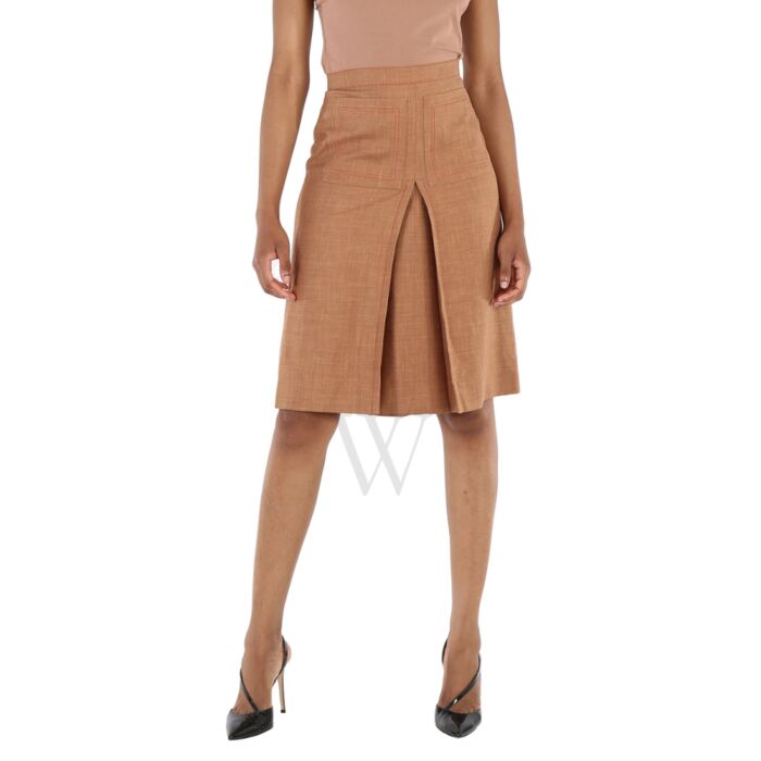 Burberry Ladies Topstitch Detail Wool-blend A-line Skirt | World of Watches