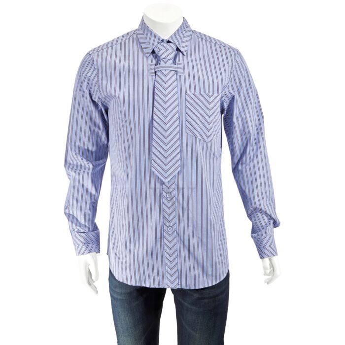 Burberry Men's Pale Blue Striped Cotton Shirt And Tie Twinset | World of  Watches