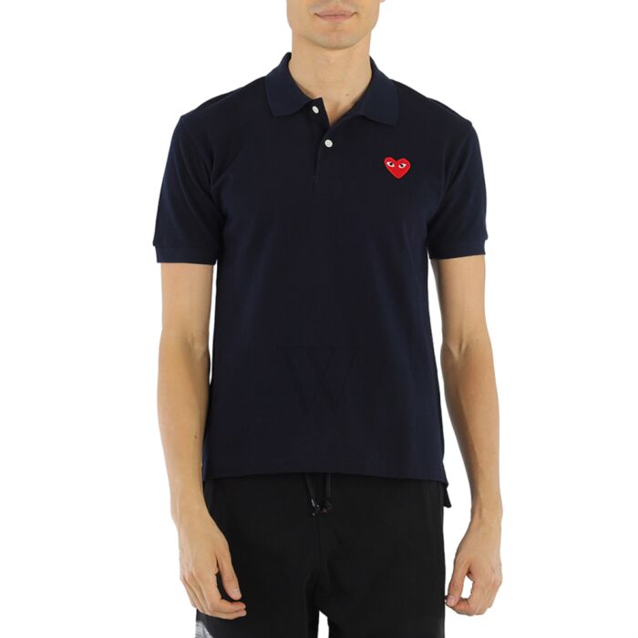 Comme Des Garcons Embroidered Red Heart Polo Shirt In Navy | World of ...