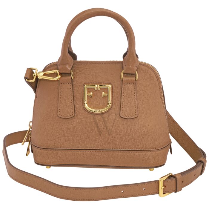 FURLA Women 's Dark Brown Leather Shoulder Bag With Braided Strap