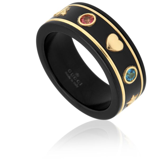 Gucci Icon Ring with Gemstones, Yellow Gold, Yellow Gold