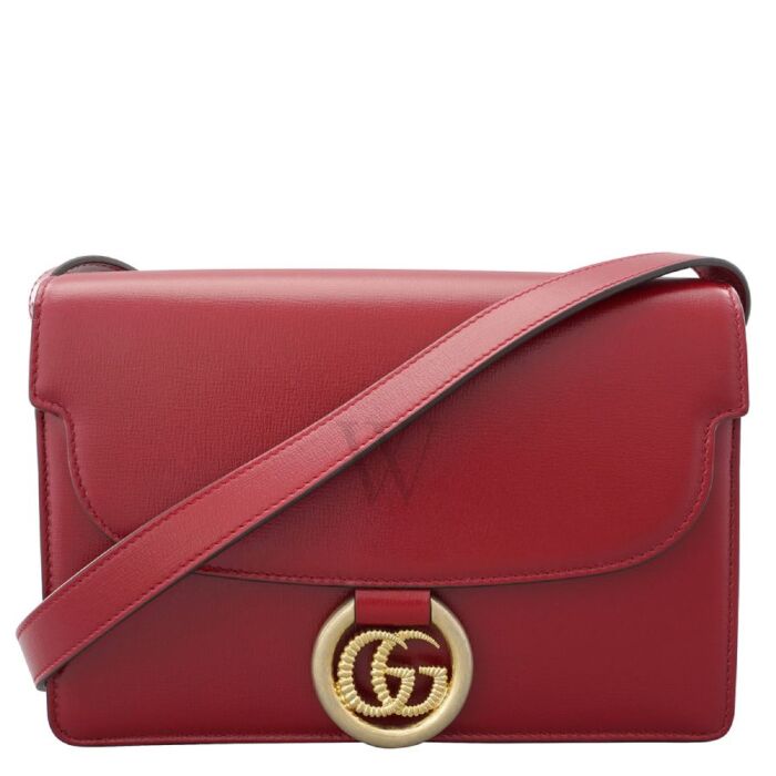 Gucci Red Leather Small GG Ring Shoulder Bag Gold Hardware