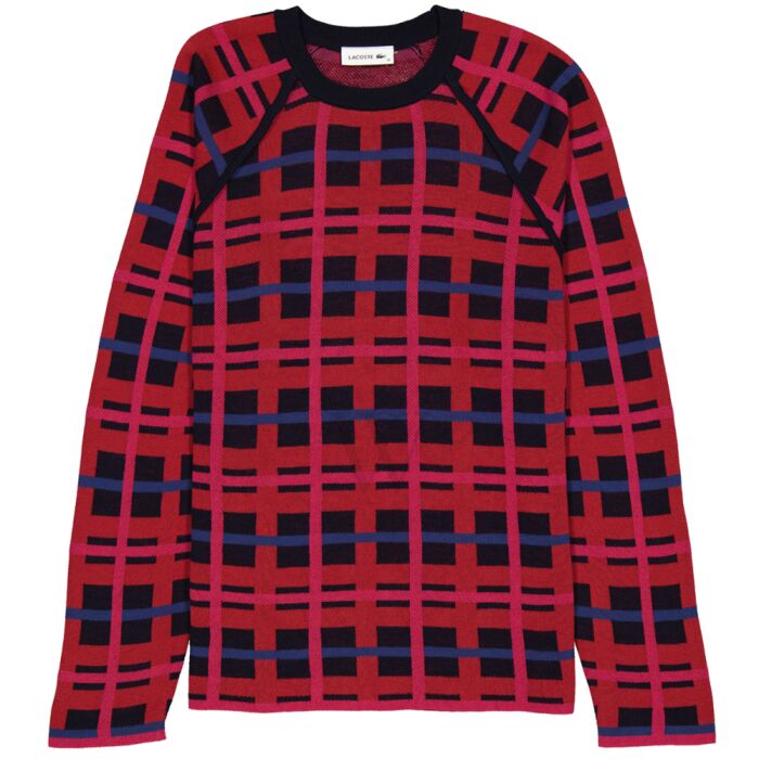 Lacoste Knitted Check Jacquard Sweater, Brand Size 6 (Size Large) | World of Watches