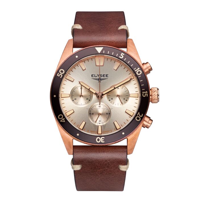 Men\'s Bronze Chrono Chronograph Leather Champagne Dial Watch | Elysee 98015  | WorldofWatches.com | World of Watches