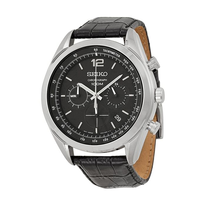 Men's Chronograph Black Leather Black Dial Watch | Seiko SSB097 ...
