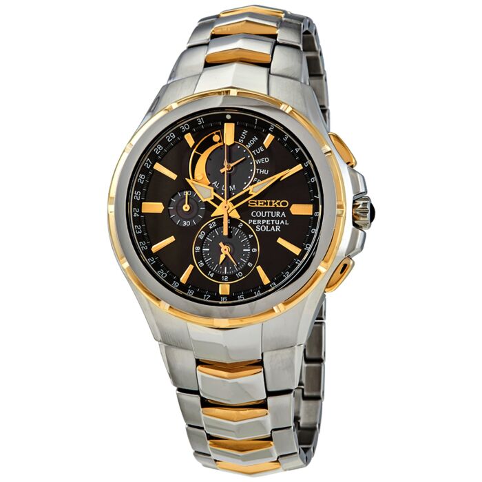 Men's Coutura Solar Perpetual Chronograph Stainless Steel with Yellow  Gold-tone Links Black Dial Watch | World of Watches