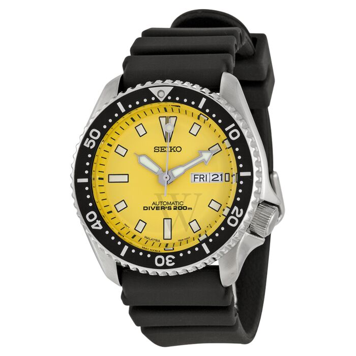 Men's Divers Black Polyurethane Yellow Dial | World of Watches
