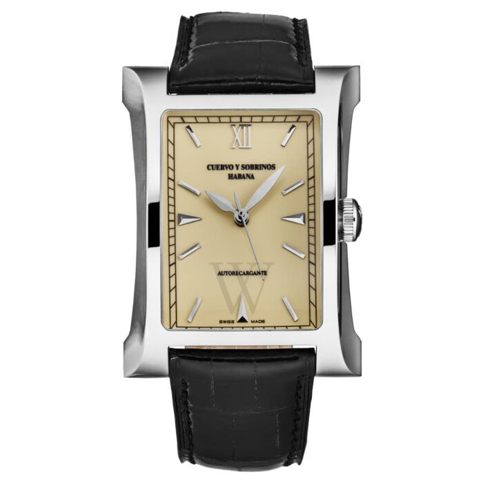 Men's Leather Champagne Dial Watch