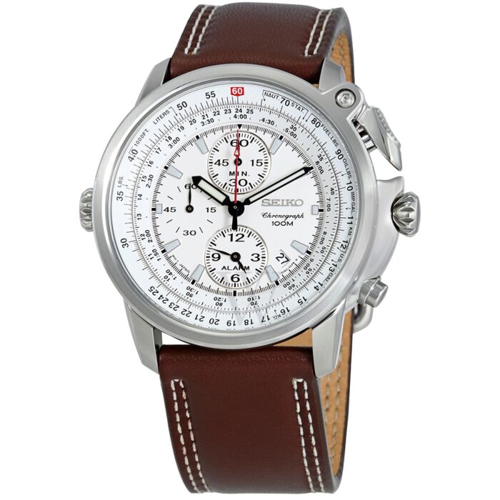 Men's Flightmaster Pilot Chronograph Leather White Dial | World of Watches