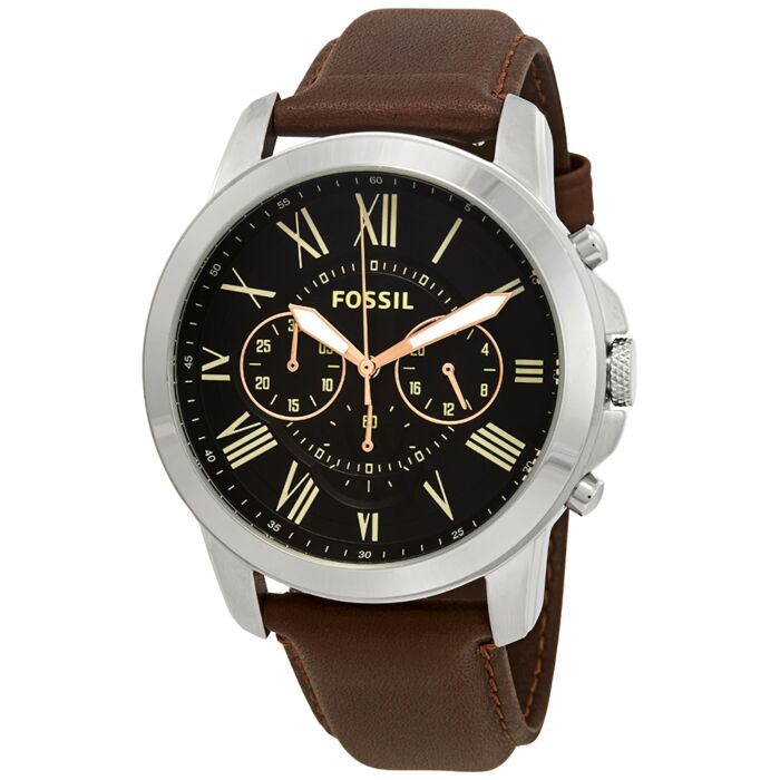 Men's Grant Brown Genuine Leather Black Dial Watch