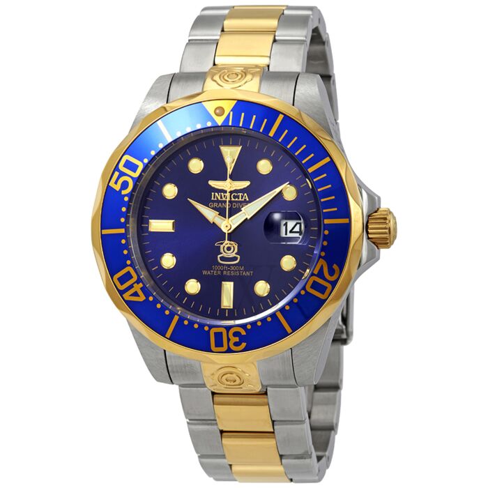 Men's Pro Grand Diver 18k Gold Plated Silver-Tone Blue Dial Watch | 3049 | WorldofWatches.com | World of Watches