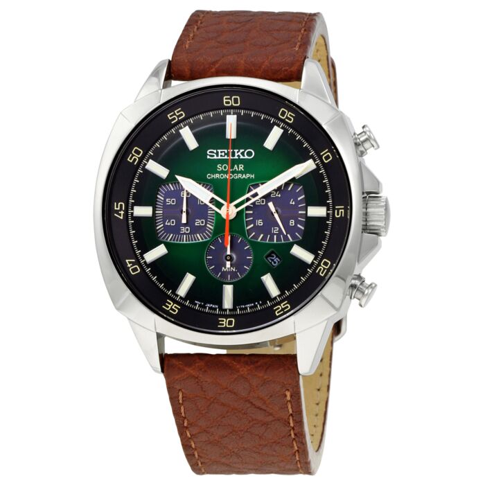 Men's Recraft Chronograph Leather Green Dial Watch | Seiko SSC513 |   | World of Watches