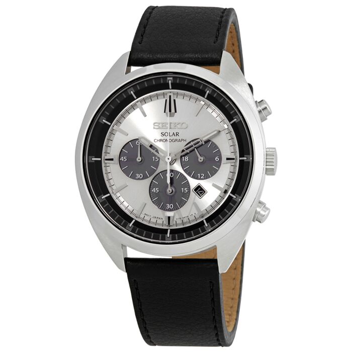 Men's Recraft Solar Chronograph Leather Silver and Charcoal Dial | World of  Watches