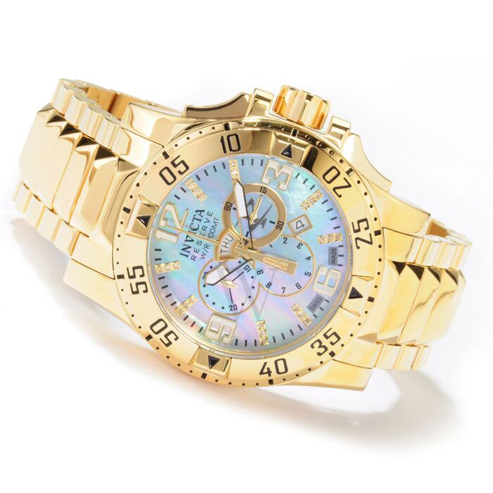 Men's Reserve Excursion Chronograph Gold-plated Stainless Steel Mother of Pearl Dial | World of Watches