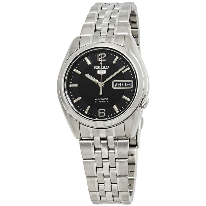 Men's Seiko 5 Stainless Steel Black Dial Watch | World of Watches
