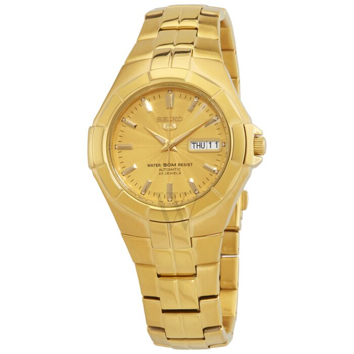 Men's Seiko 5 Stainless Steel Gold-tone Dial Watch | World of Watches