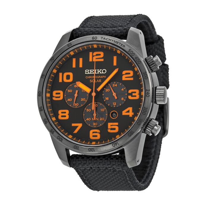 Men's Solar Chronograph Black Fabric Black and Orange Dial | World of  Watches