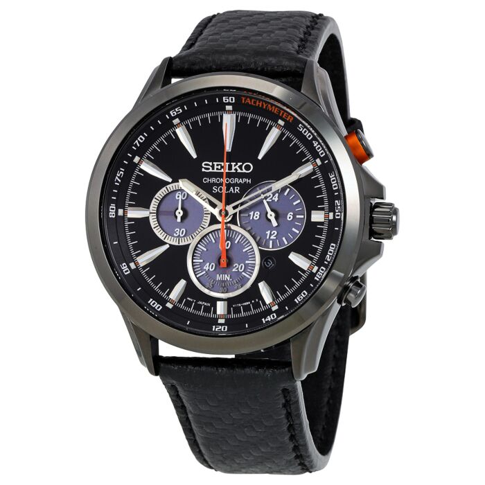 Men's Solar Chronograph Black Leather Black Dial | World of Watches