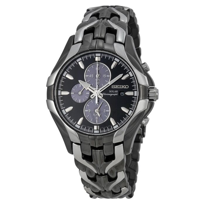 Men's Solar Chronograph Stainless Steel Black Dial Watch | Seiko SSC139 |   | World of Watches