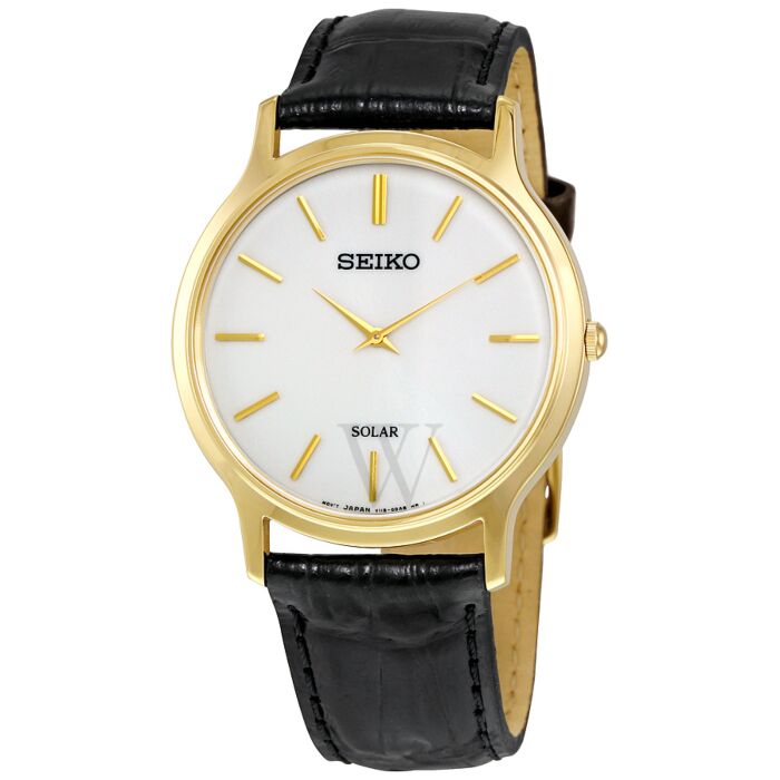 Men's Solar Black Leather White Dial Watch | Seiko SUP872 ...