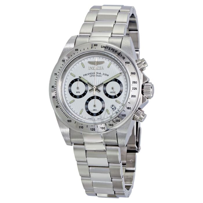 Men's Speedway Chrono Stainless Steel White Dial SS Watch | Invicta ...
