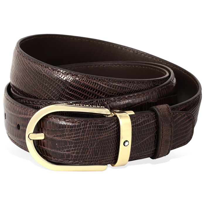 MONTBLANC Horseshoe Leather Buckle Belt Brown