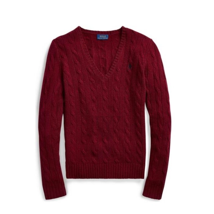 Polo Ralph Lauren Ladies Burgundy Cable Knit Wool-Cashmere Jumper