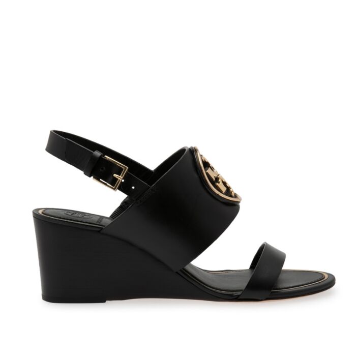 Tory Burch Miller 65mm Metal-logo Wedge Leather Sandals | World of Watches