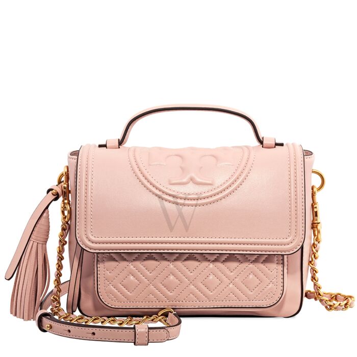 Tory Burch Mini Fleming Leather Bucket Bag In Shell Pink/gold