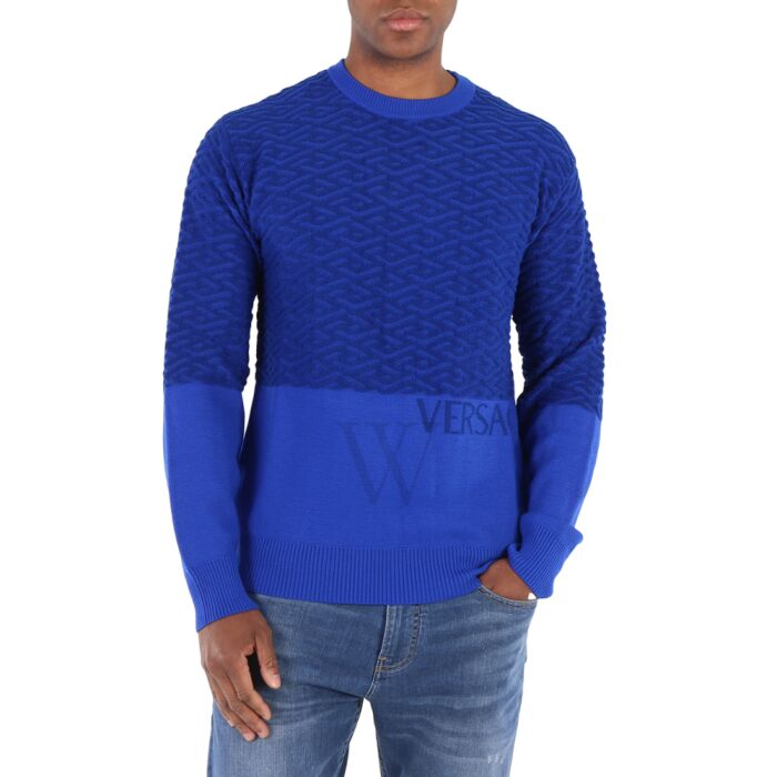 Calvin Klein Monogram Logo Jacquard Crewneck Sweater in Blue for Men