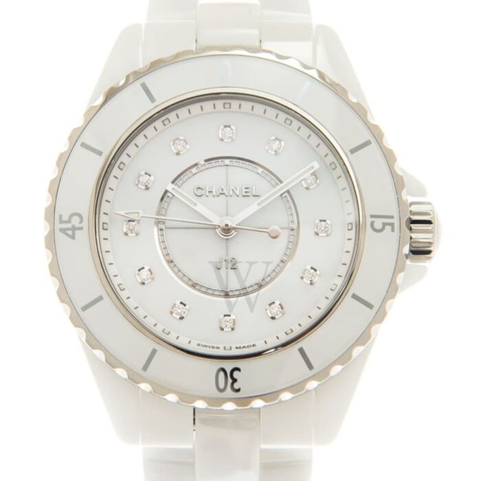 Chanel J12 33MM White Ceramic & Diamond Watch-WCHNL0078