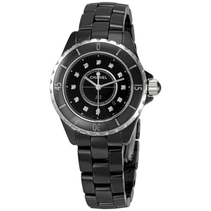 Chanel H1625 Women's J12 Diamonds Ceramic Black Dial Watch