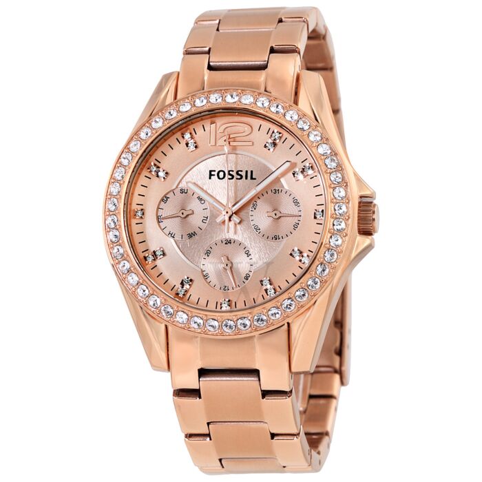 Women's Riley White Crystal Rose Dial Rose Gold Tone Ion Plated ...