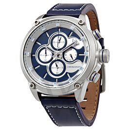 Men's Chronograph Leather Blue and White Dial Watch