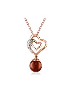 0.015 CT Diamond TW 7 - 7.5 MM Dyed Brown Freshwater Cultured Pearl Heart Pendant With Chain 10k Pink Gold GH I2;I3