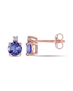 AMOUR Diamond and Tanzanite Stud Earrings In 10K Rose Gold