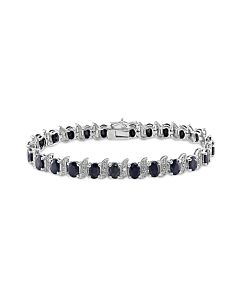 AMOUR 14 7/8 CT TGW Black Sapphire and Diamond S-link Bracelet In Sterling Silver