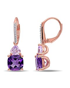 AMOUR 4 1/3 CT TGW Amethyst, Rose De France and Diamond Leverback Earrings In Rose Plated Sterling Silver