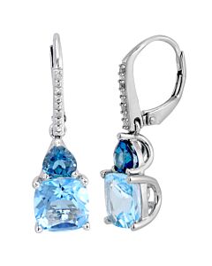AMOUR 6 CT TGW Sky-blue and London-blue Topaz Leverback Earrings with Diamonds In Sterling Silver