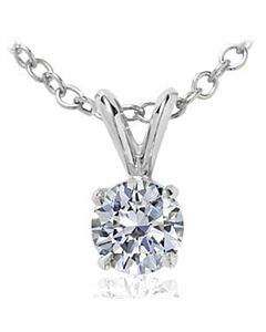 0.40 Carat Maulijewels 14K White Gold Diamond Solitaire Pendant With 18" 14K White Gold Plated Sterling Silver Box Chain