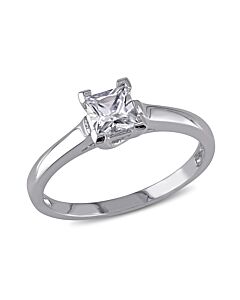 0.59 CT TGW Created White Sapphire Solitaire Ring  10k White Gold