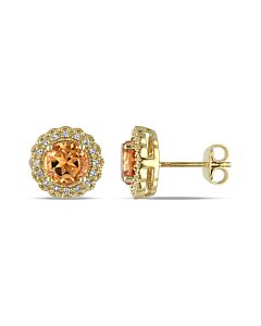 AMOUR 1/10 CT TW Diamond and Citrine Halo Stud Earrings In Yellow Plated Sterling Silver
