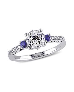1/10 CT Diamond TW And 1 3/5 CT TGW Created White Sapphire Created Blue Sapphire Fashion Ring 10k White Gold GH I2;I3