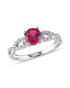 1/10 CT  Diamond TW And 1 CT TGW Created Ruby Fashion Ring  10k White Gold GH I1;I2
