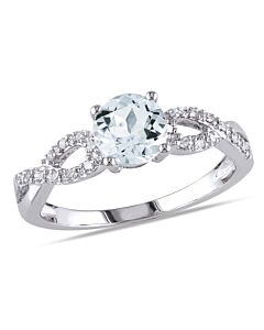 1/10 CT  Diamond TW And 3/4 CT TGW Aquamarine Fashion Ring 10k White Gold GH I1;I2
