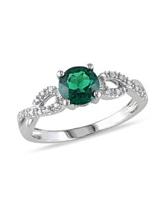 1/10 CT  Diamond TW And 4/5 CT TGW Created Emerald Fashion Ring  10k White Gold GH I1;I2