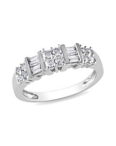 1/2 CT Parallel Baguette and Round Diamonds TW Fashion Ring  10k White Gold GH I2;I3